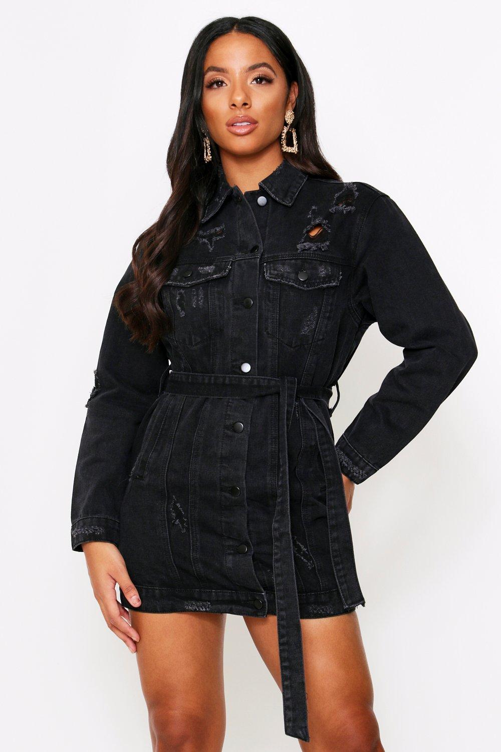 black belted denim dress