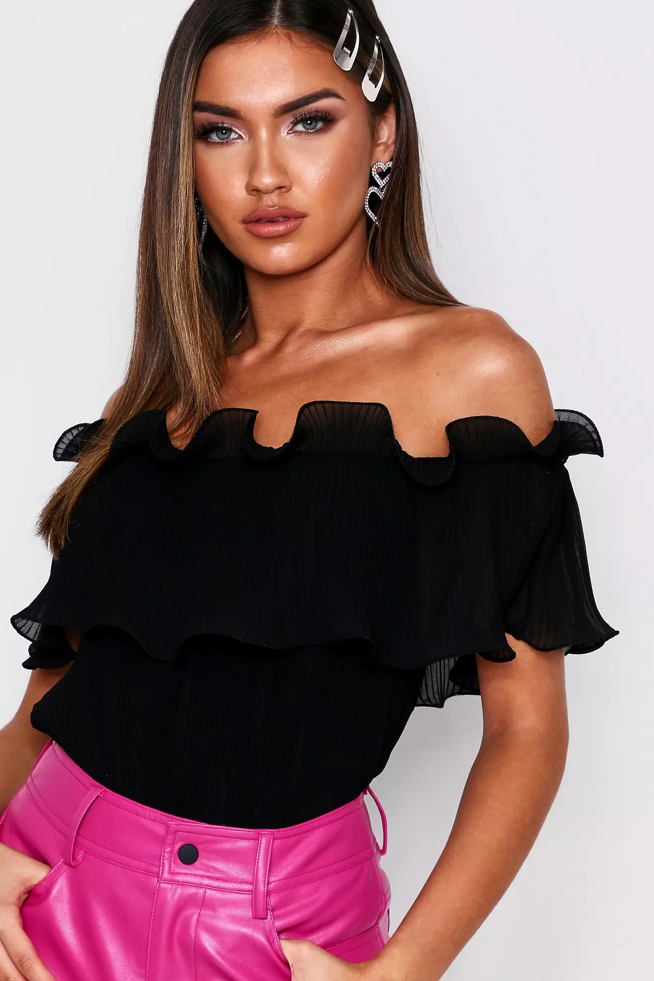 Pleated Bardot Top | Misspap UK