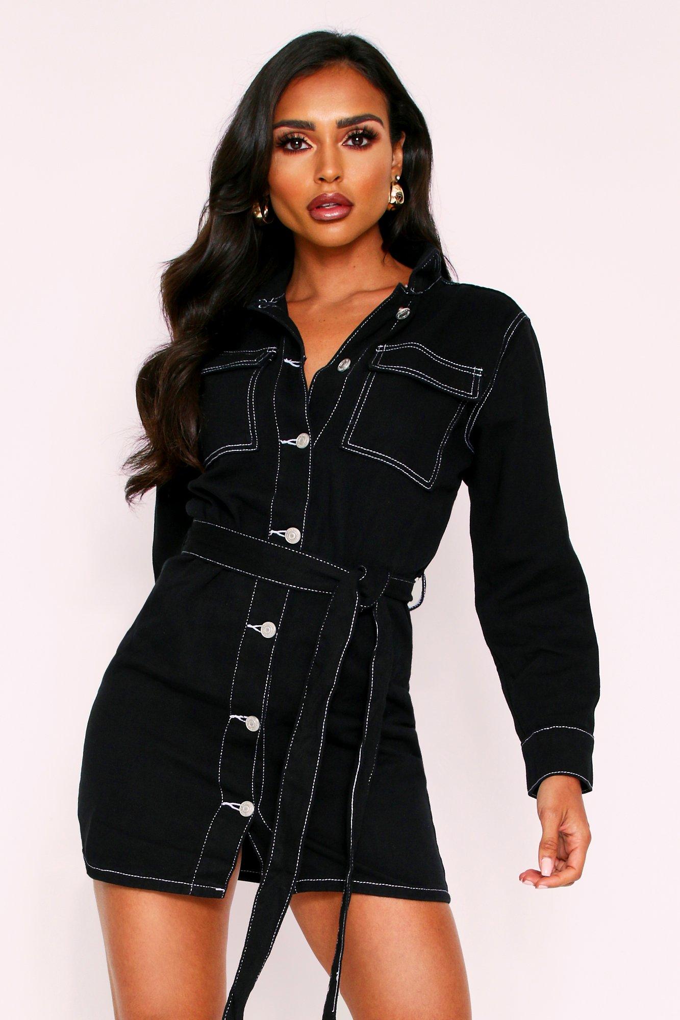 contrast stitch denim dress