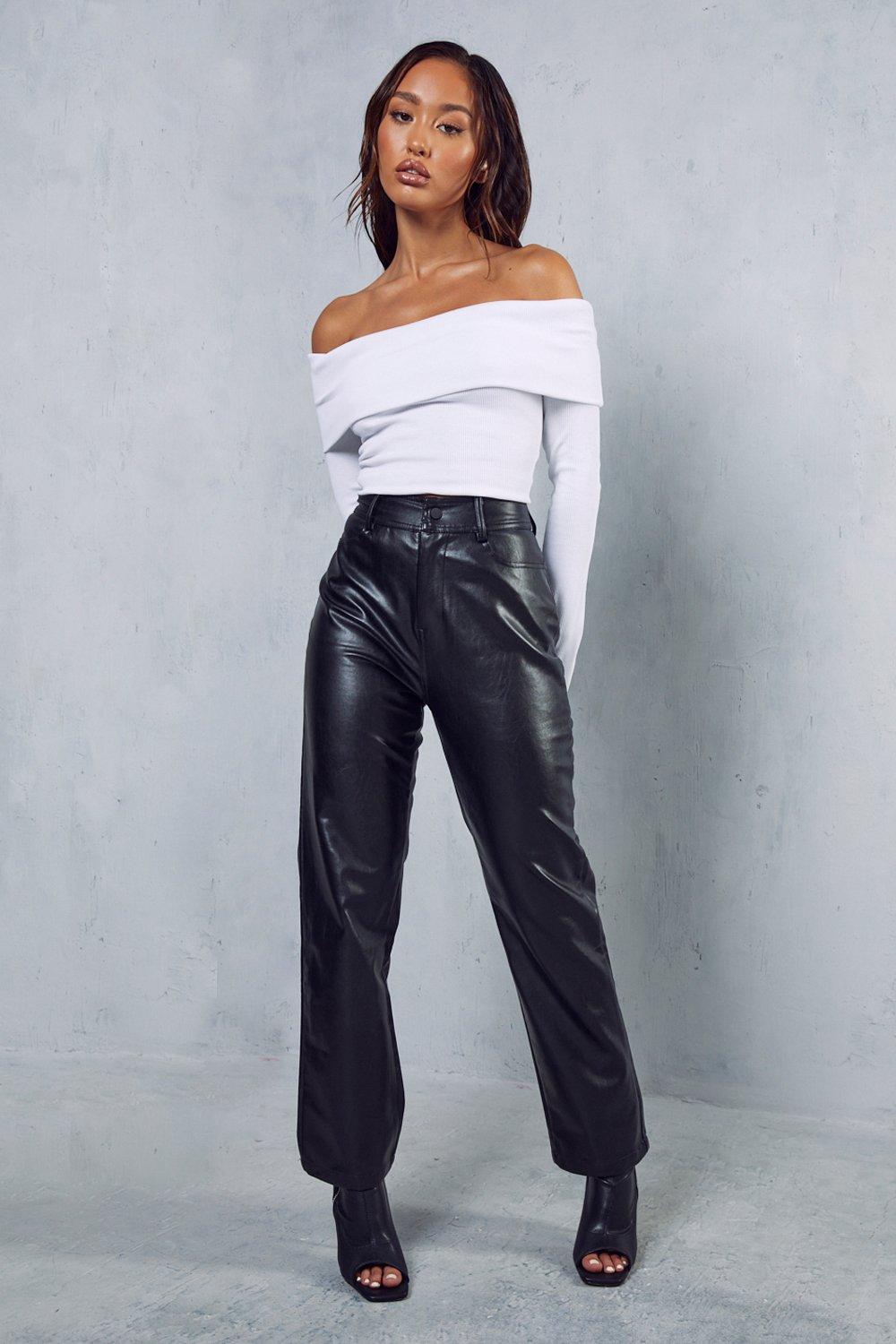 leather look high waisted pants