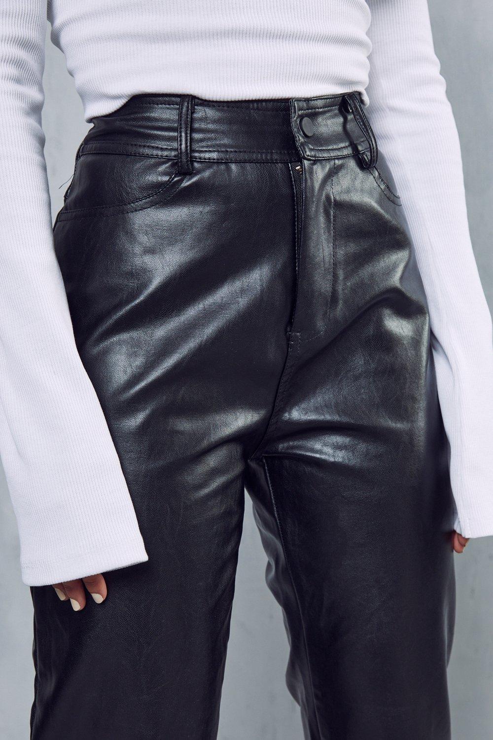 high waisted straight leg leather pants