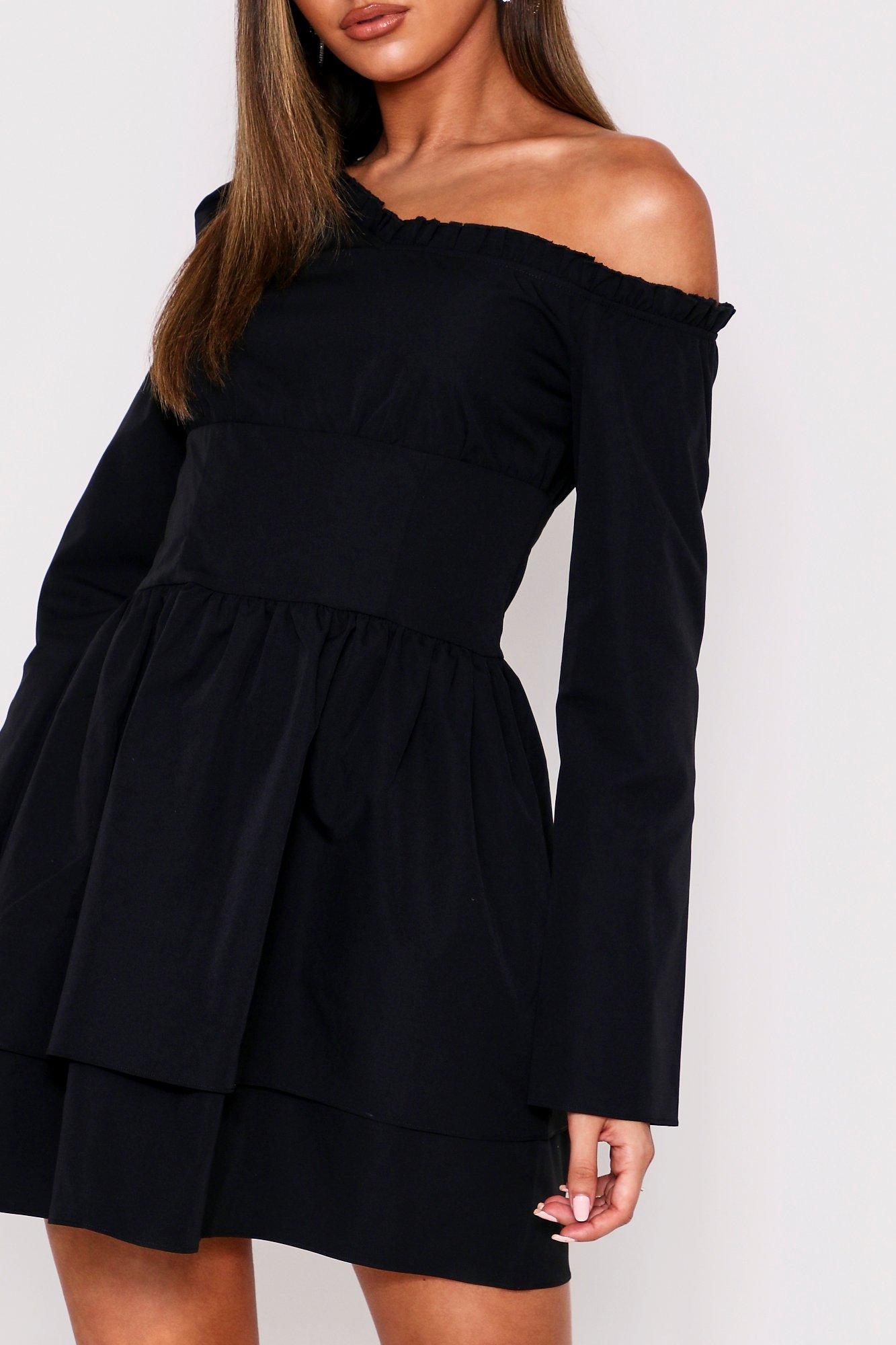 black frill skater dress