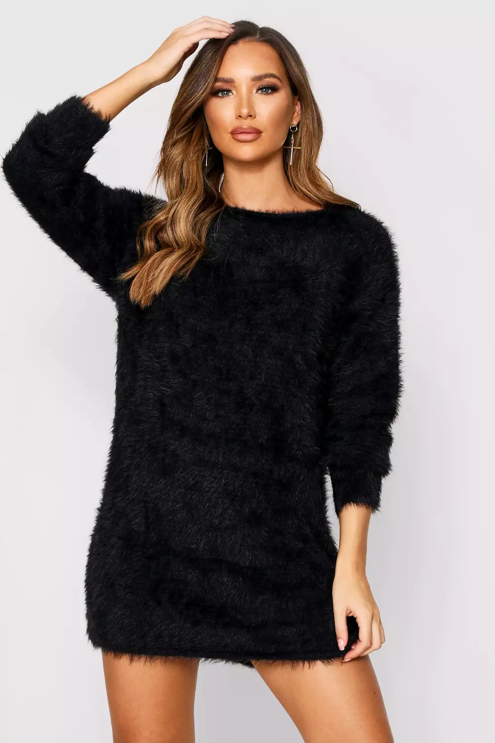 Fluffy Slouch Knitted Jumper Dress | Misspap UK