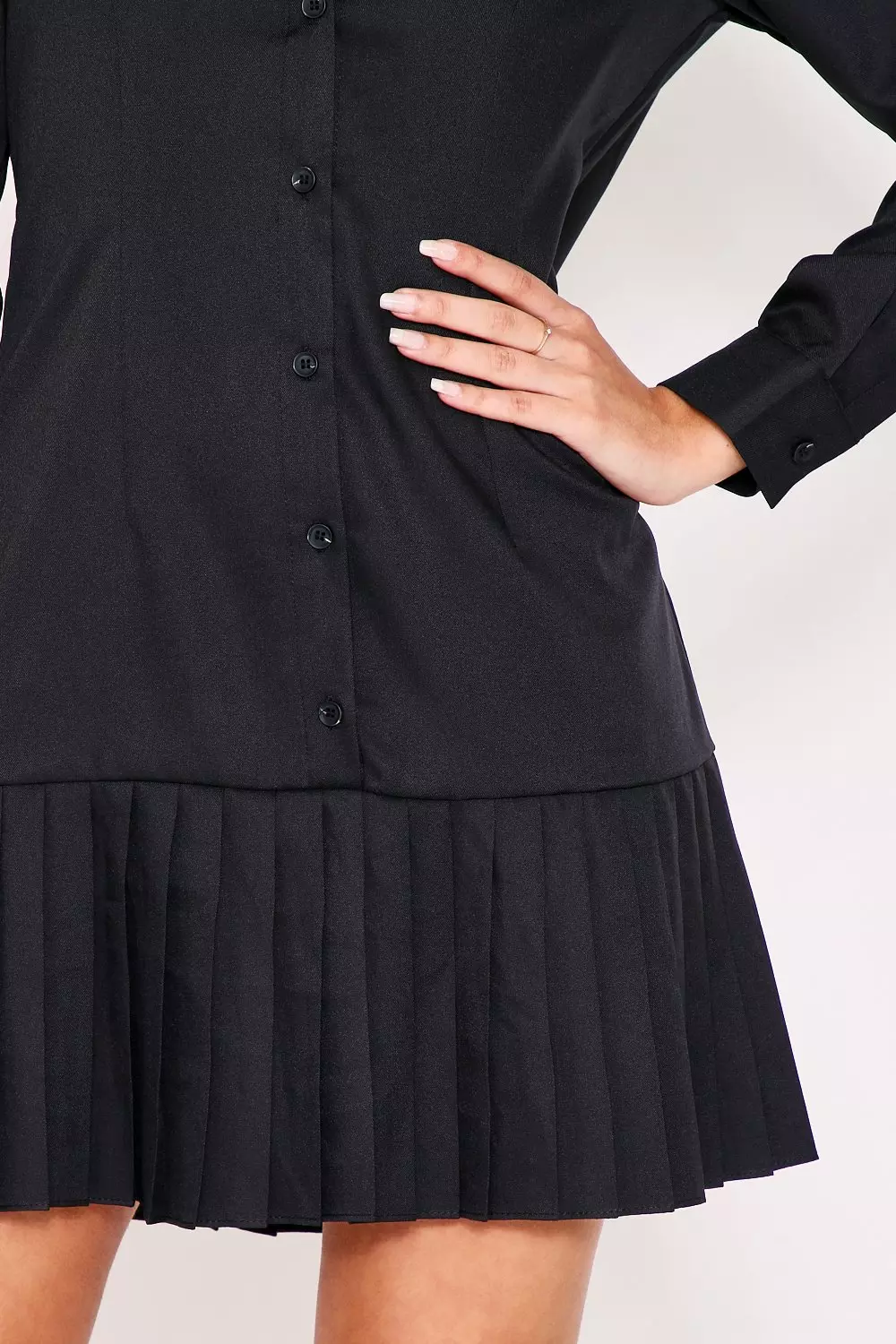 Pleated Hem Smock Shirt Dress