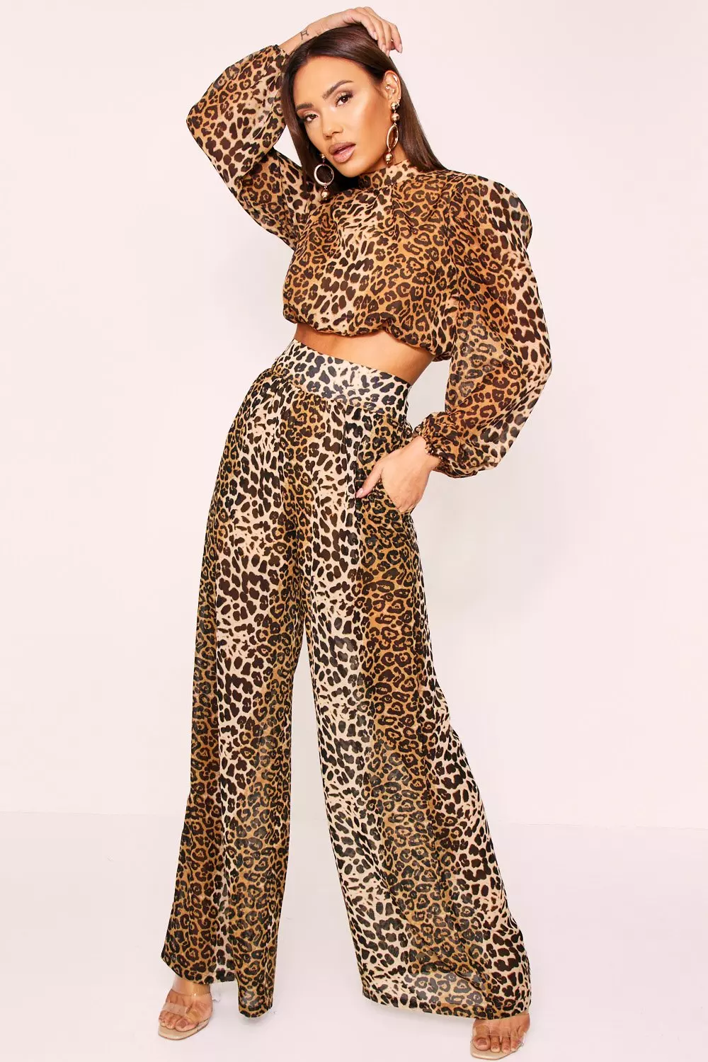 Leopard Print Wide Leg Pants - Medium