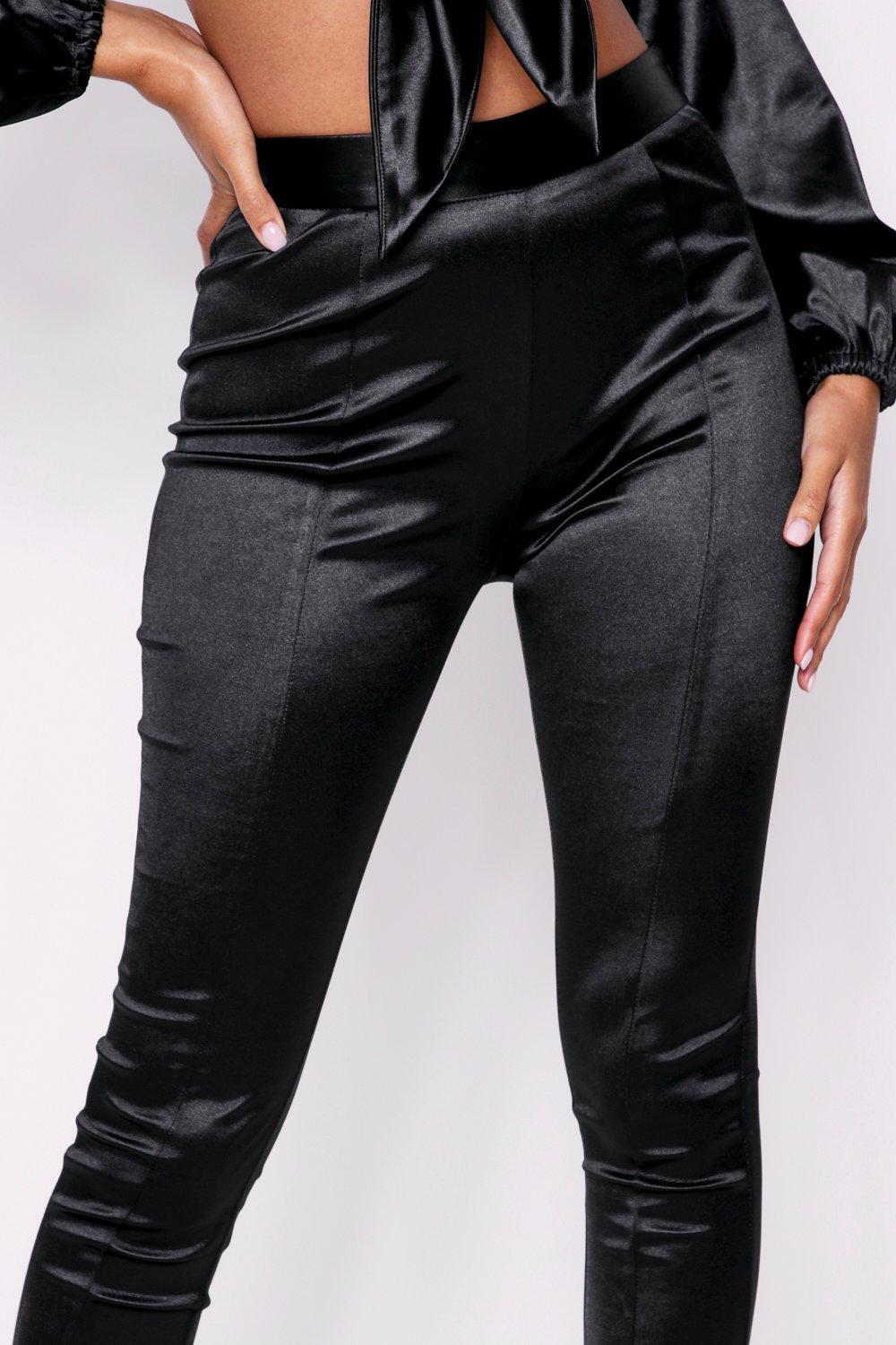 black satin skinny pants