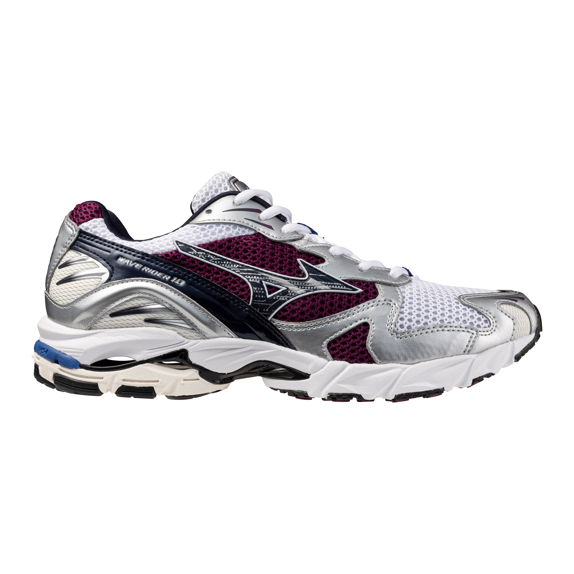 Wave Rider 10 Sportstyle Sneaker, White/Dark Purple - Mizuno USA