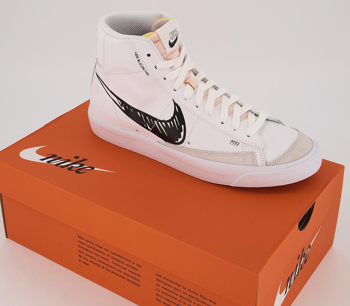 Nike Blazer Mid 77 Trainers White Black Scribble - His trainers