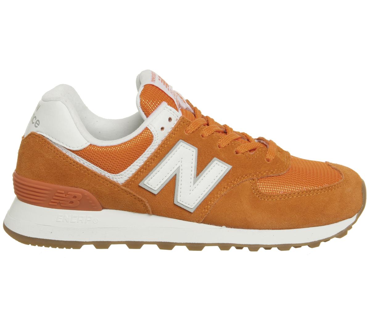 New Balance 574 Trainers Orange White Gum - Sneaker Damen