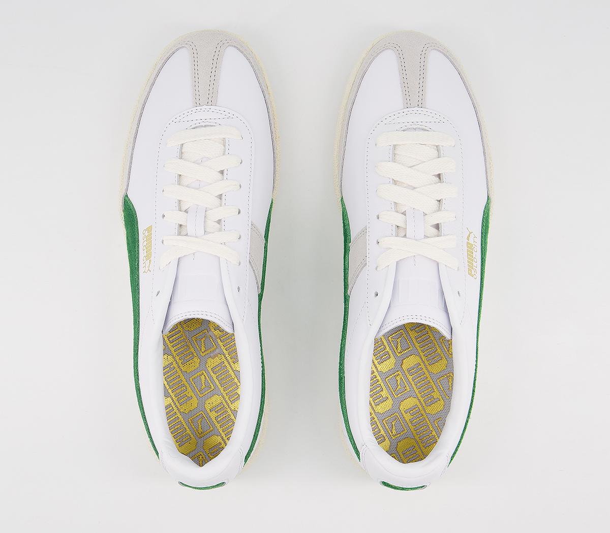 puma oslo pro leather trainer in white and green