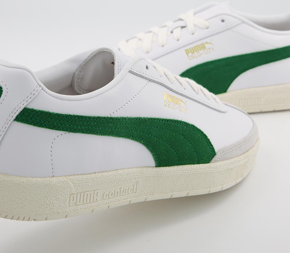 puma oslo pro leather trainer in white and green