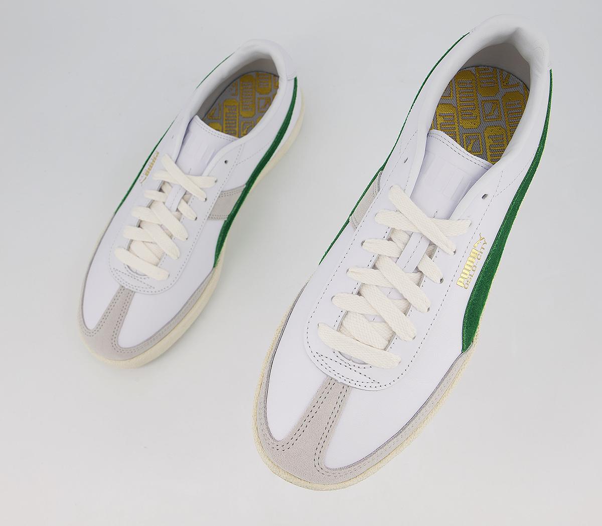puma oslo pro leather trainer in white and green