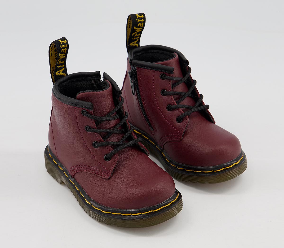 Dr. Martens Kids Lace Up Boots Inside Zip Brooklee Cherry Red Leather ...