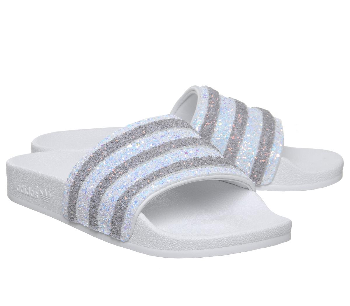 adidas Adilette Sliders White Glitter 