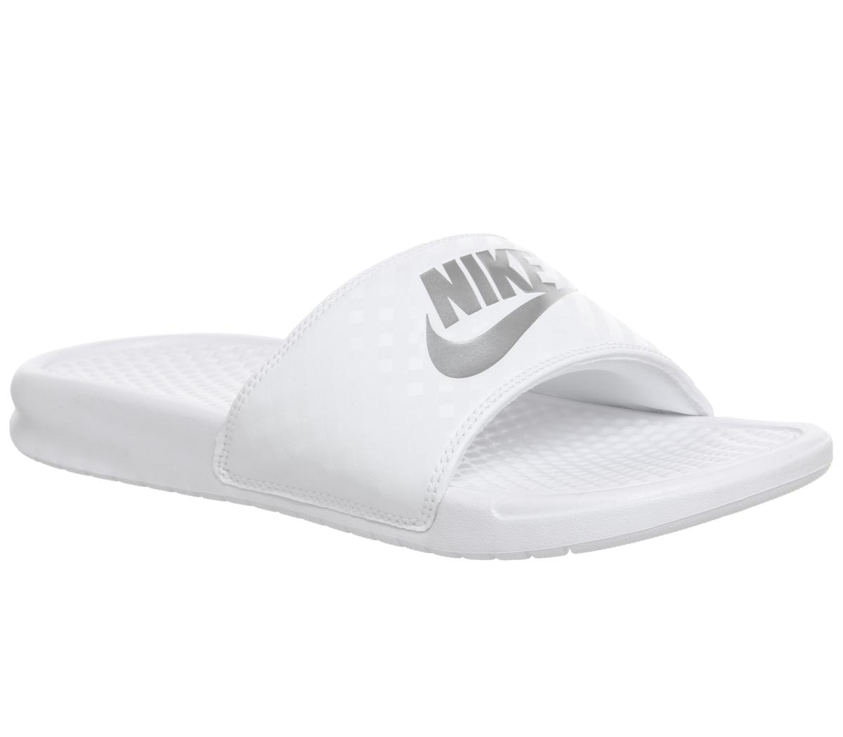 white nike slides 2 straps