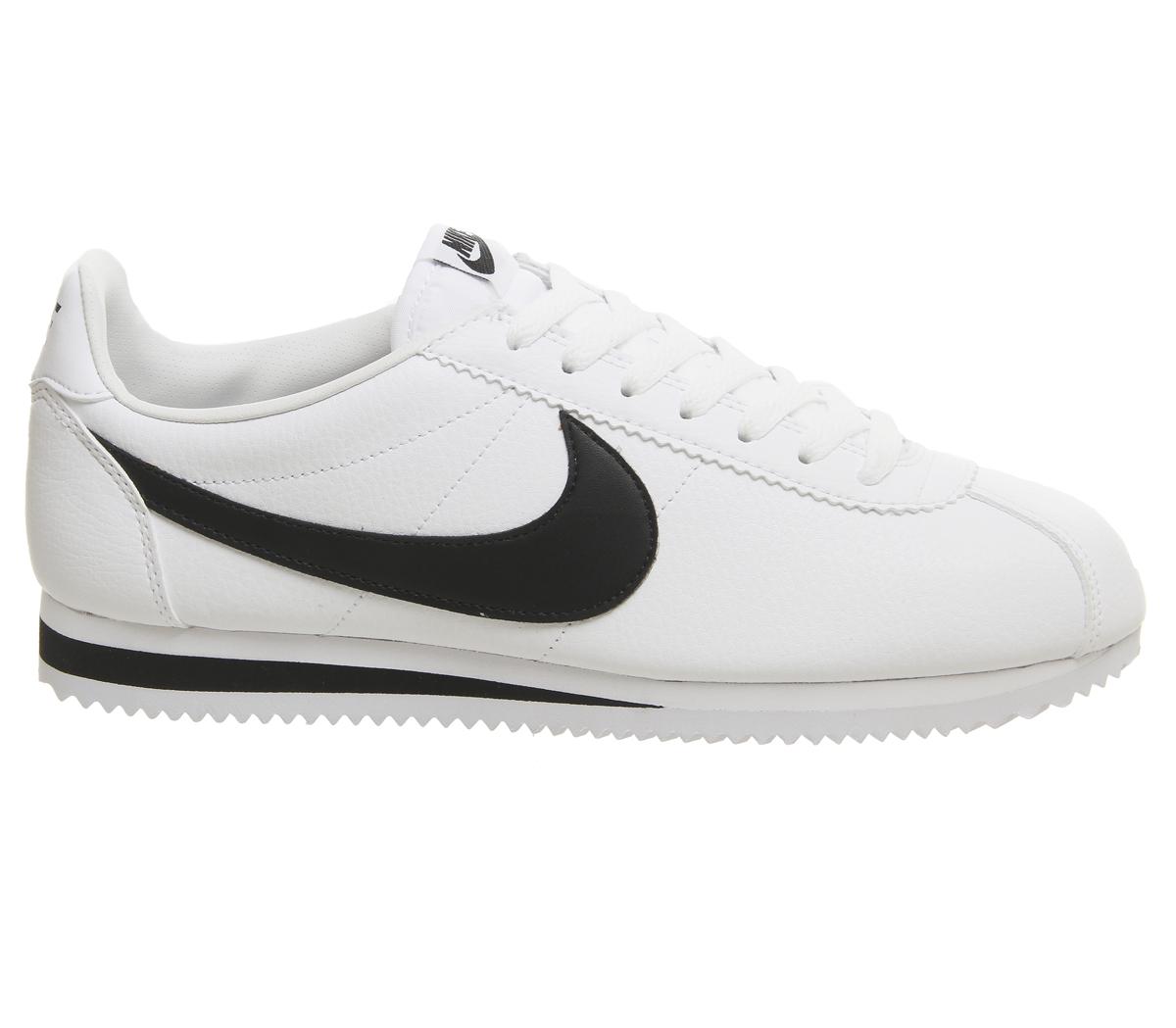 nike white and black classic cortez leather trainers