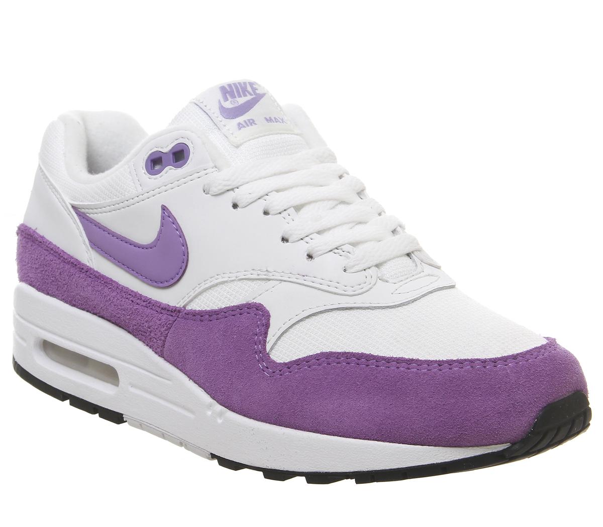 Boquilla bosque Los Alpes Nike Air Max 1 Trainers Summit White Atomic Violet Black - Hers trainers