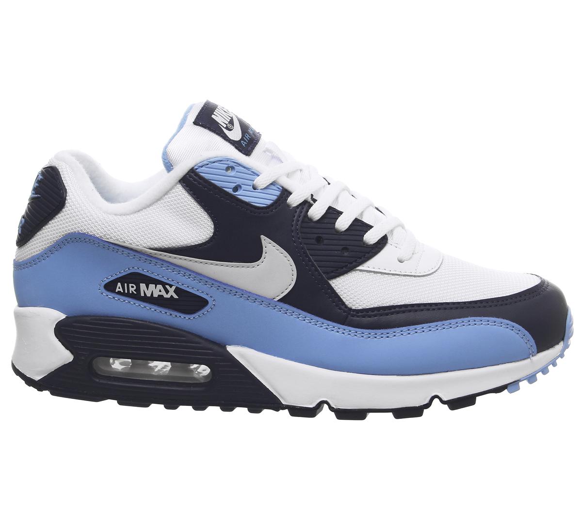 nike air max 90 navy blue and white