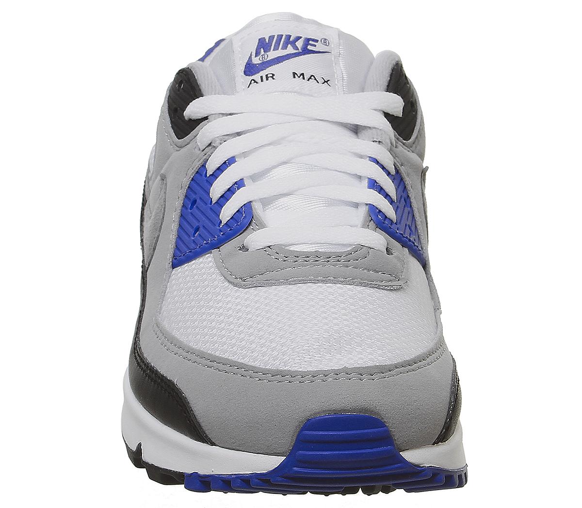Nike Air Max 90 Trainers White Particle Grey Black Hyper Royal - Unisex ...