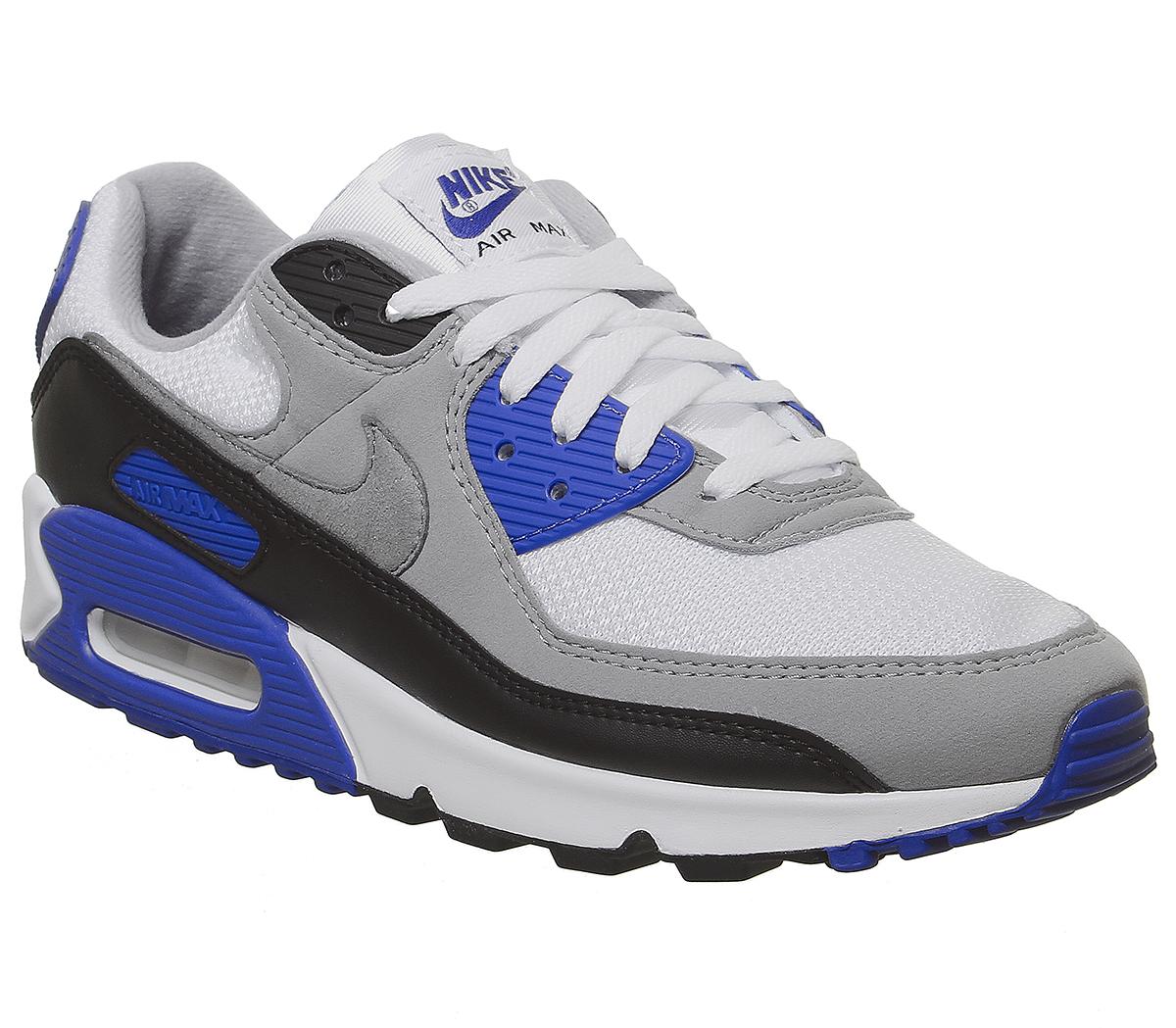 Nike Air Max 90 Trainers White Particle Grey Black Hyper Royal - Unisex ...