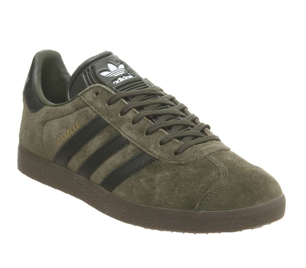 adidas Gazelle Trainers Night Cargo Black Gum - Unisex Sports