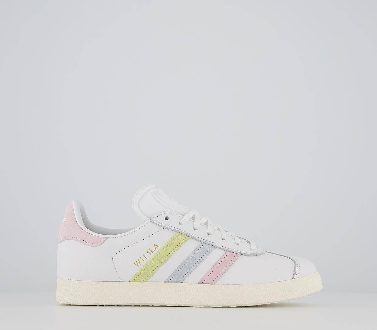 white and pink adidas trainers
