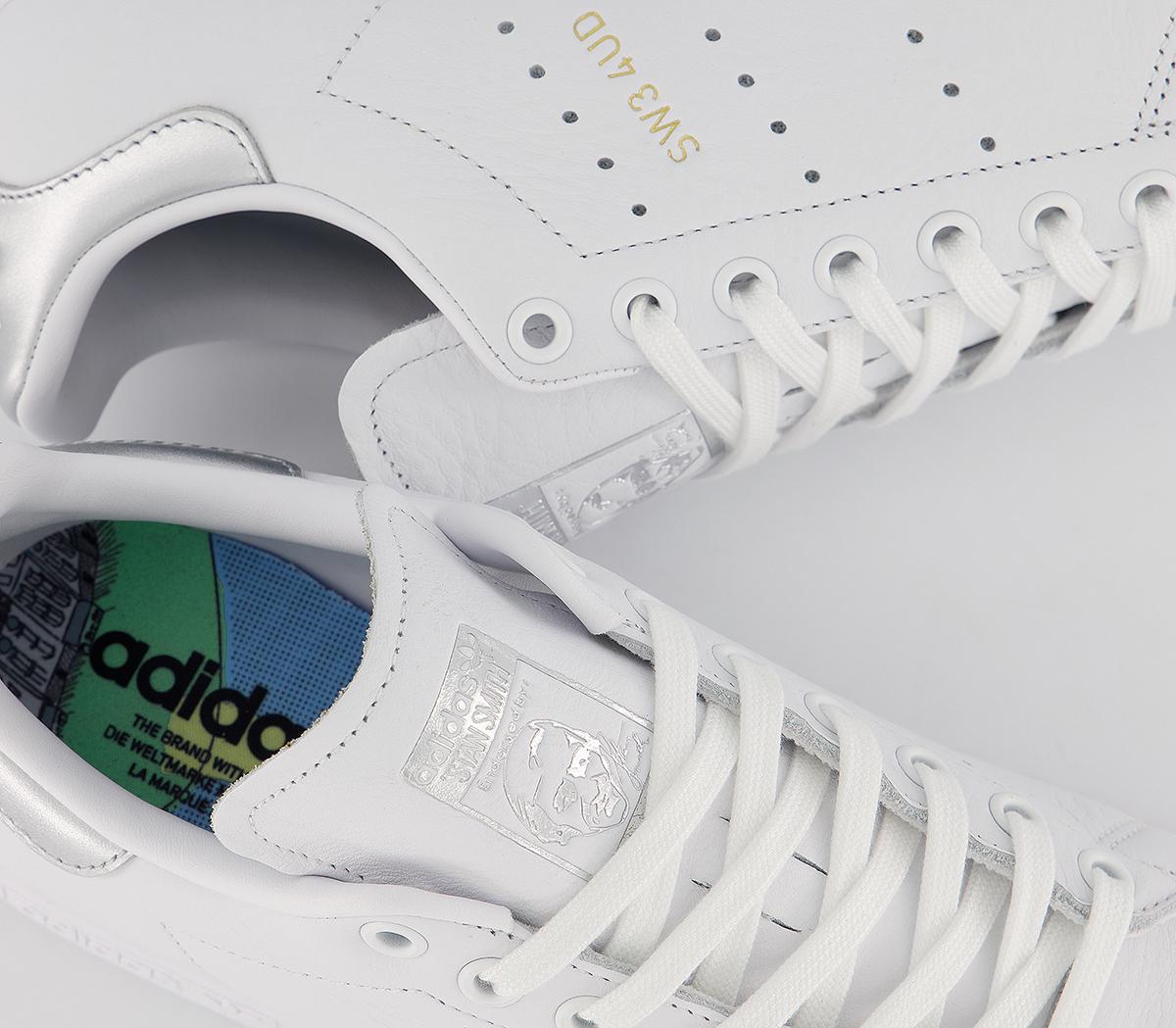 stan smith metallic silver white