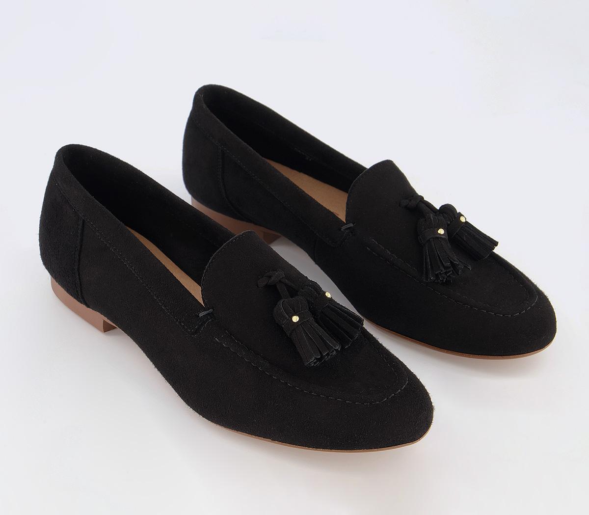 Office Retro Tassel Loafers Black Suede - Women’s Loafers