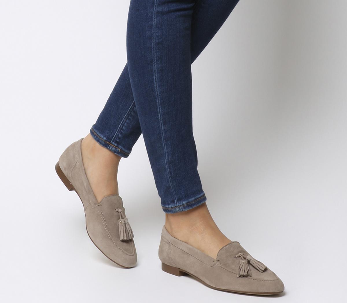 Office Retro Tassel Loafers Taupe Suede - Flat Shoes for Women
