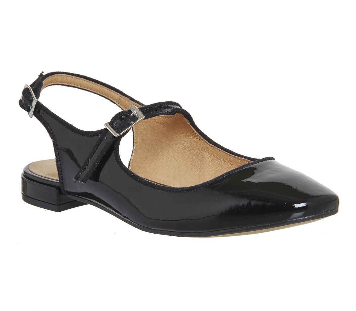 Office Dimples Square Toe Slingback Mary Janes Black Patent Leather - Flats