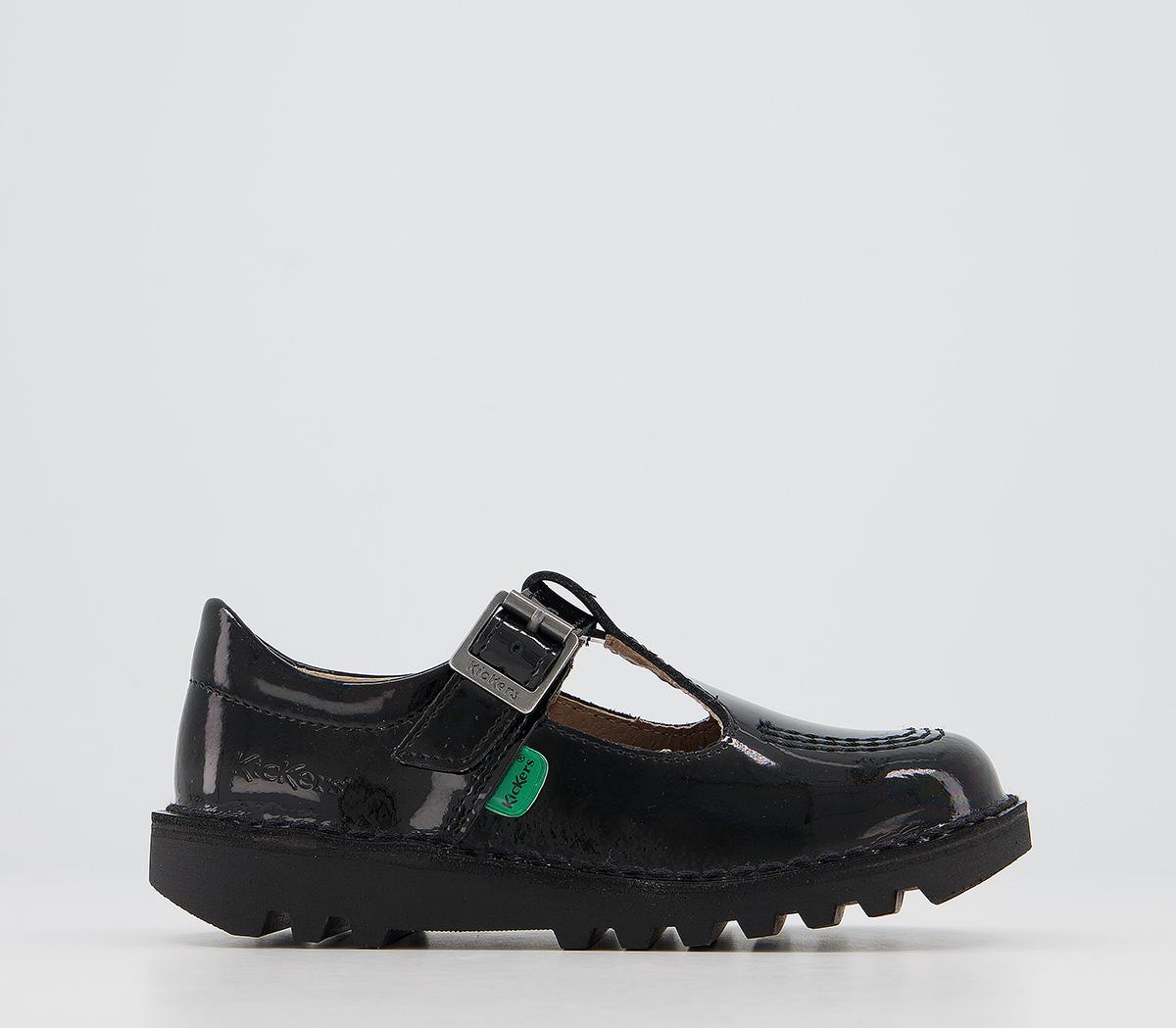 kickers kick t bar shoes black patent