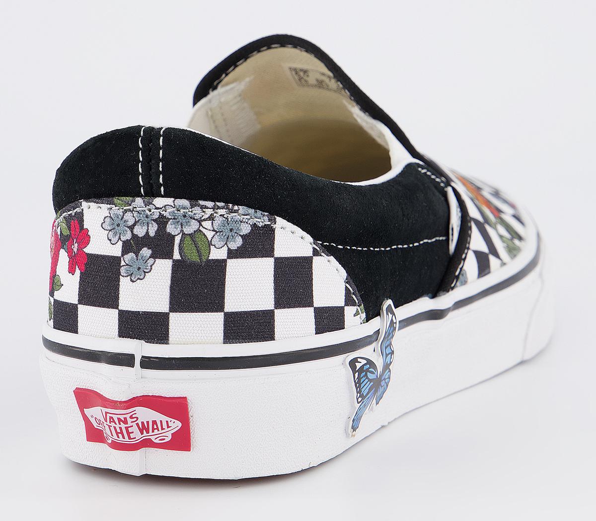 vans classic slip on black true white floral checkerboard exclusive