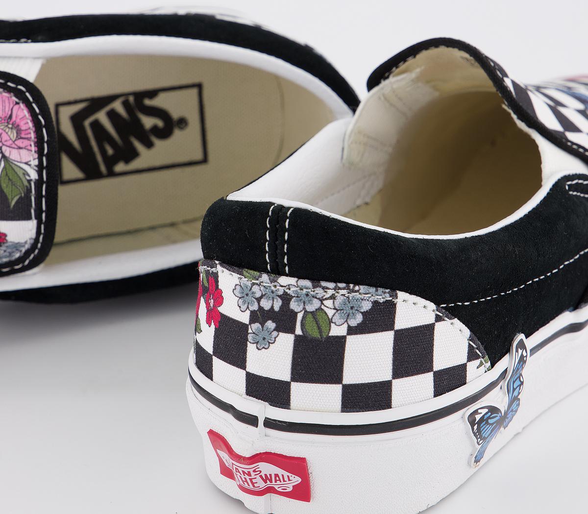 vans classic slip on black true white floral checkerboard exclusive