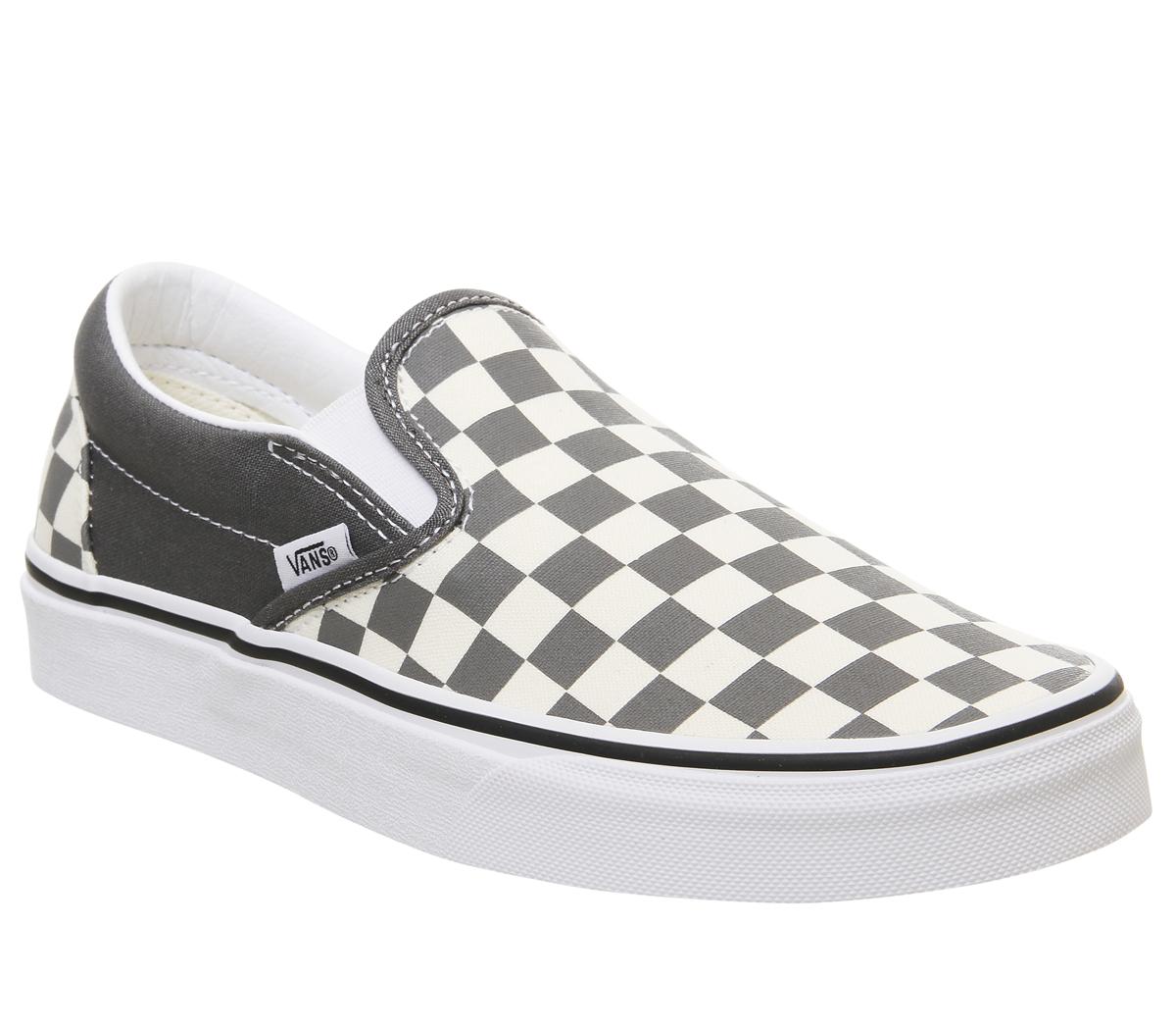 grey checkered slip on vans