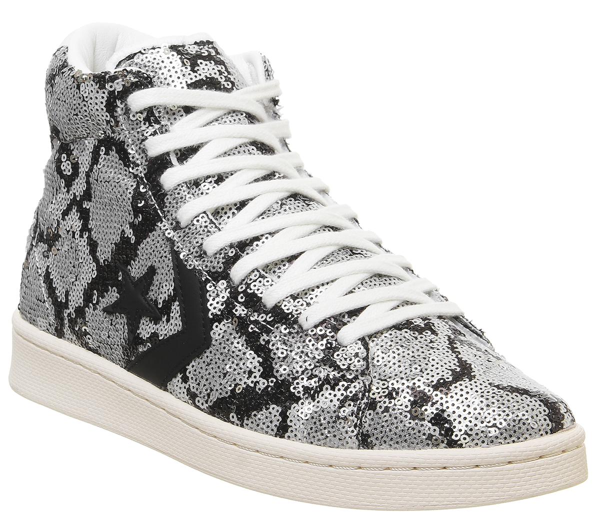 converse silver leather trainers