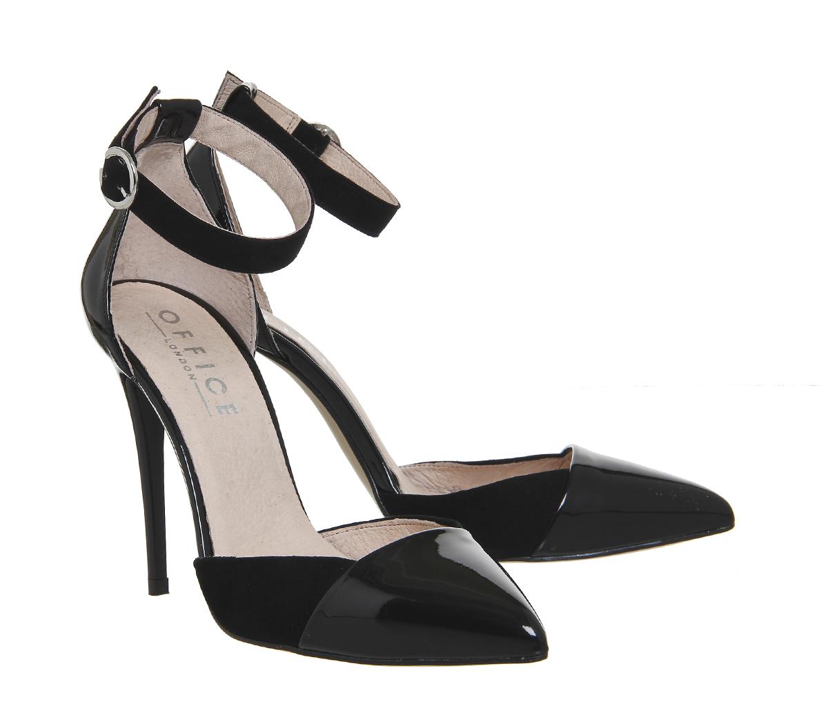 Office Now 2 Part Courts Black Suede Patent Mix - High Heels