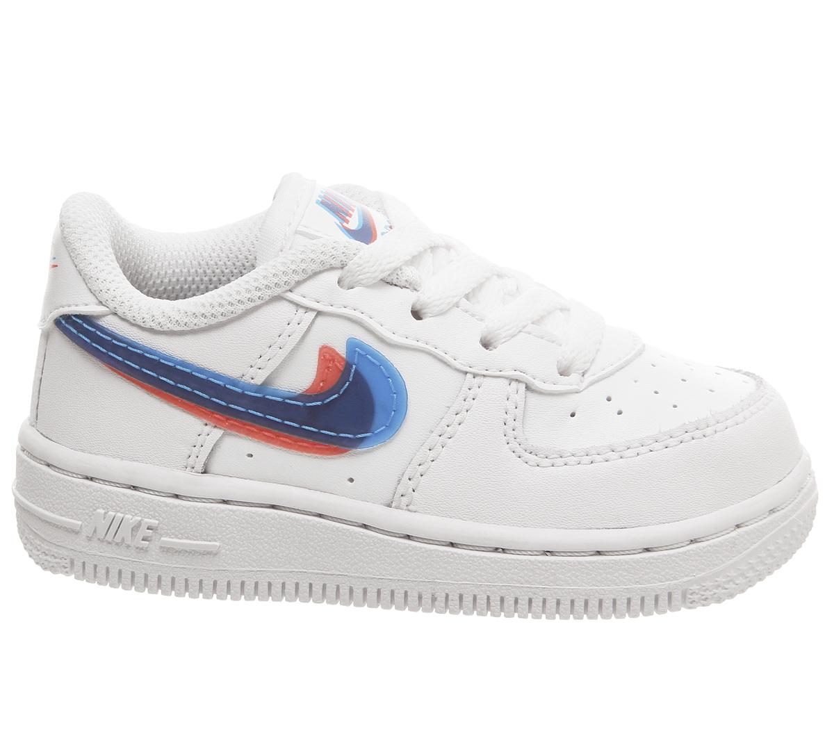 Nike Air Force 1 Infant Trainers White Blue Hero Bright Crimson Lv8 - Unisex