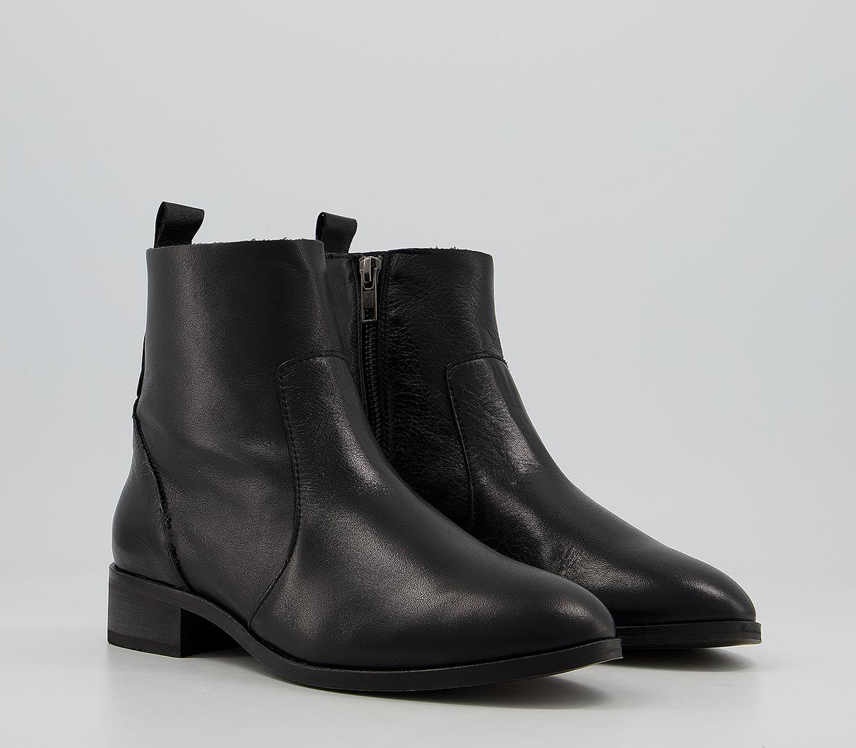 Office Ashleigh Flat Ankle Boots Black Leather - Ankle Boots