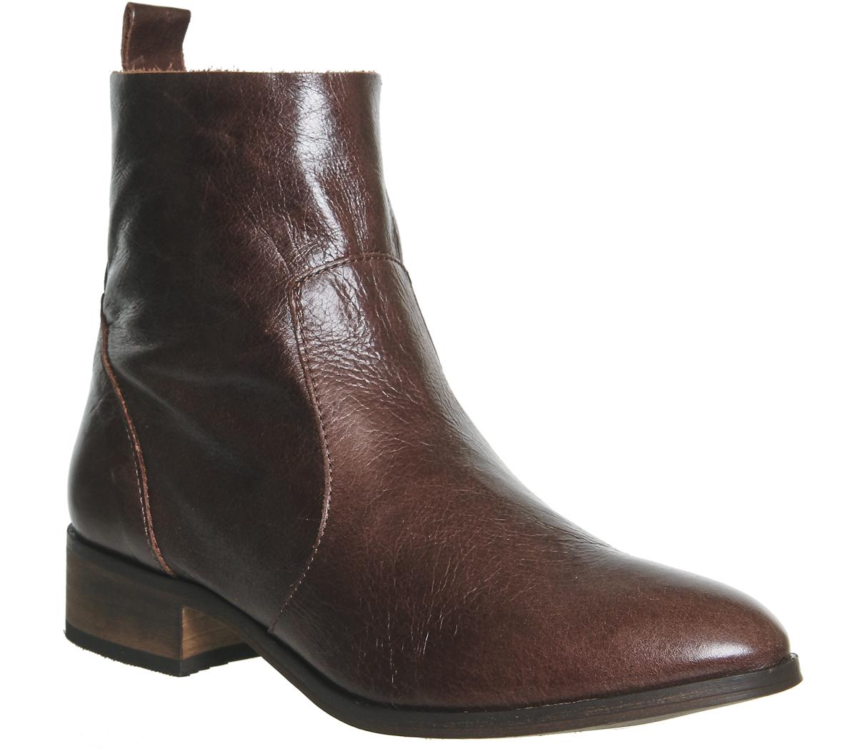 Office Ashleigh Flat Ankle Boots Brown Leather - Ankle Boots