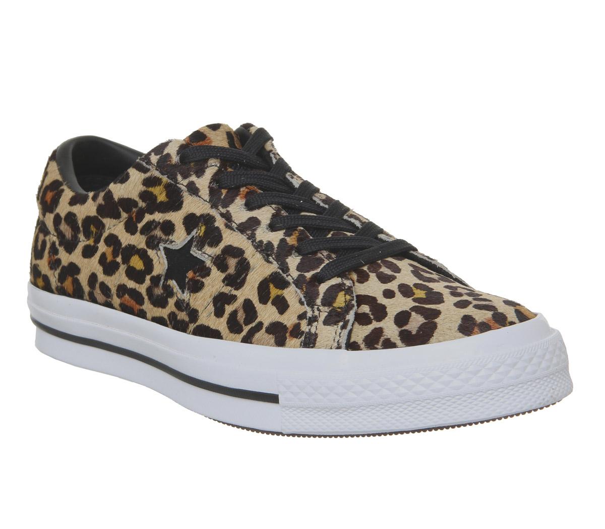 converse one star pony hair leopard print trainers