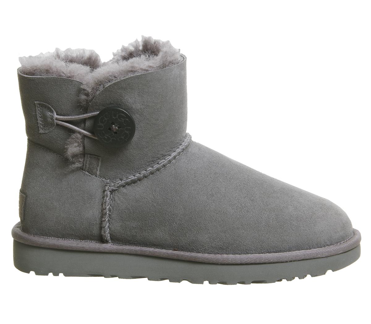 Ugg Mini Bailey Button Ii Boots Grey Suede Ankle Boots