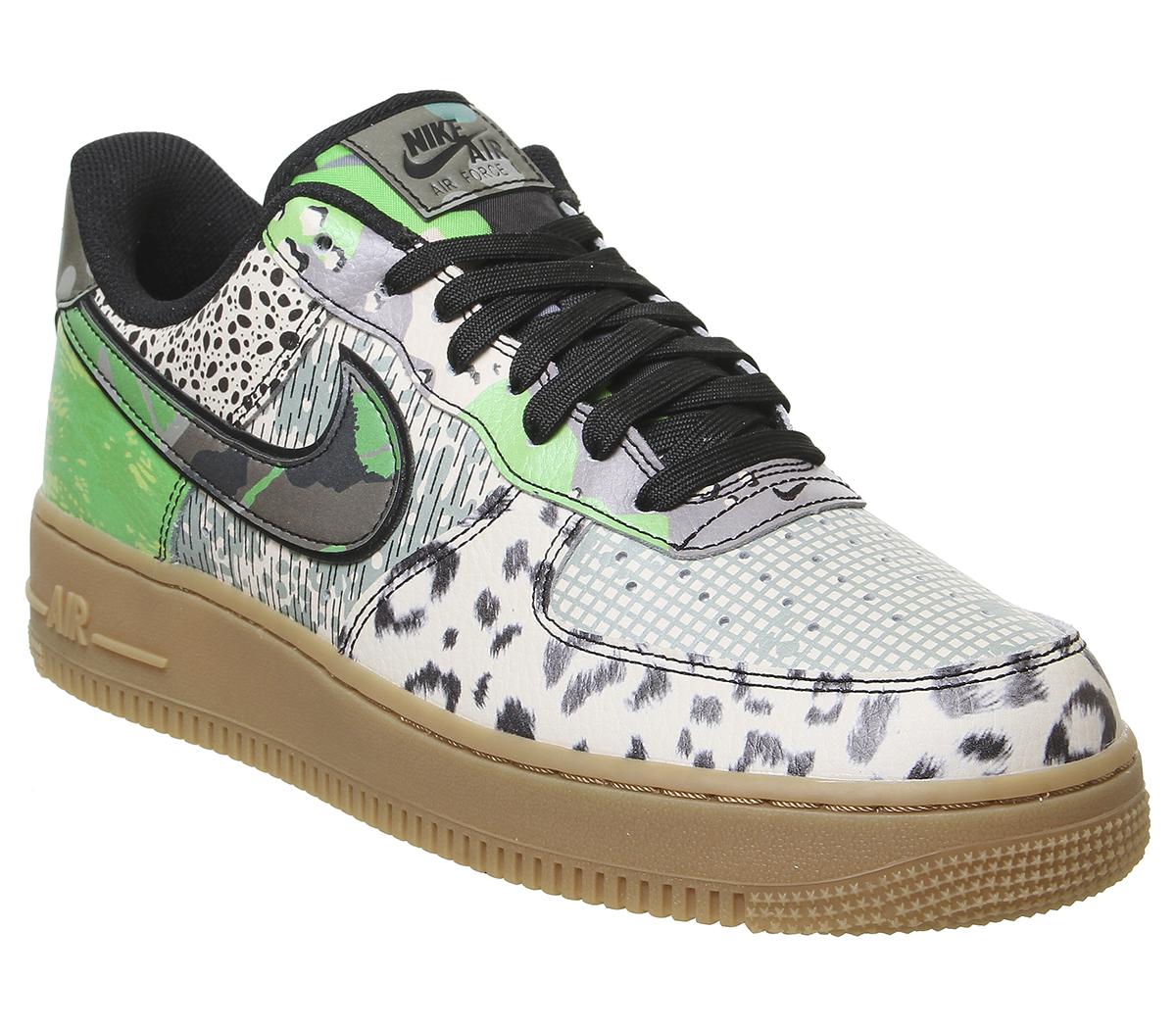 Nike Air Force 1 07 Trainers Black Green Spark Gum Light Brown - Hers ...