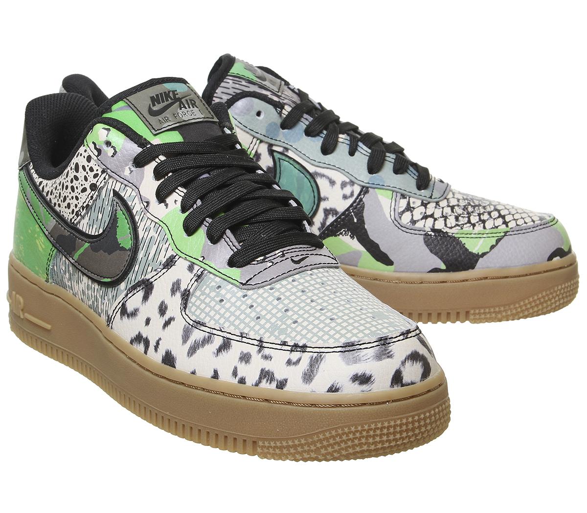 Nike Air Force 1 07 Trainers Black Green Spark Gum Light Brown - Hers ...