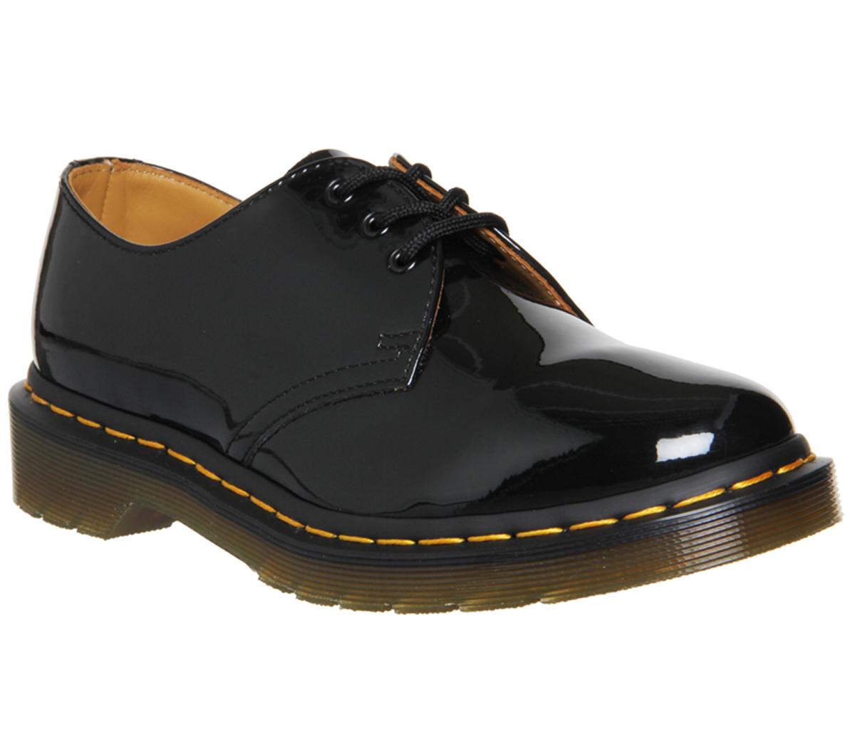 Dr. Martens 3 Eyelet Shoes Black Patent - Flat Shoes for Women
