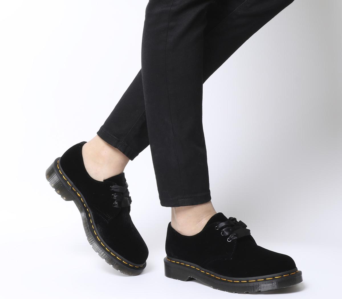 black 1461 pascal velvet flat shoes