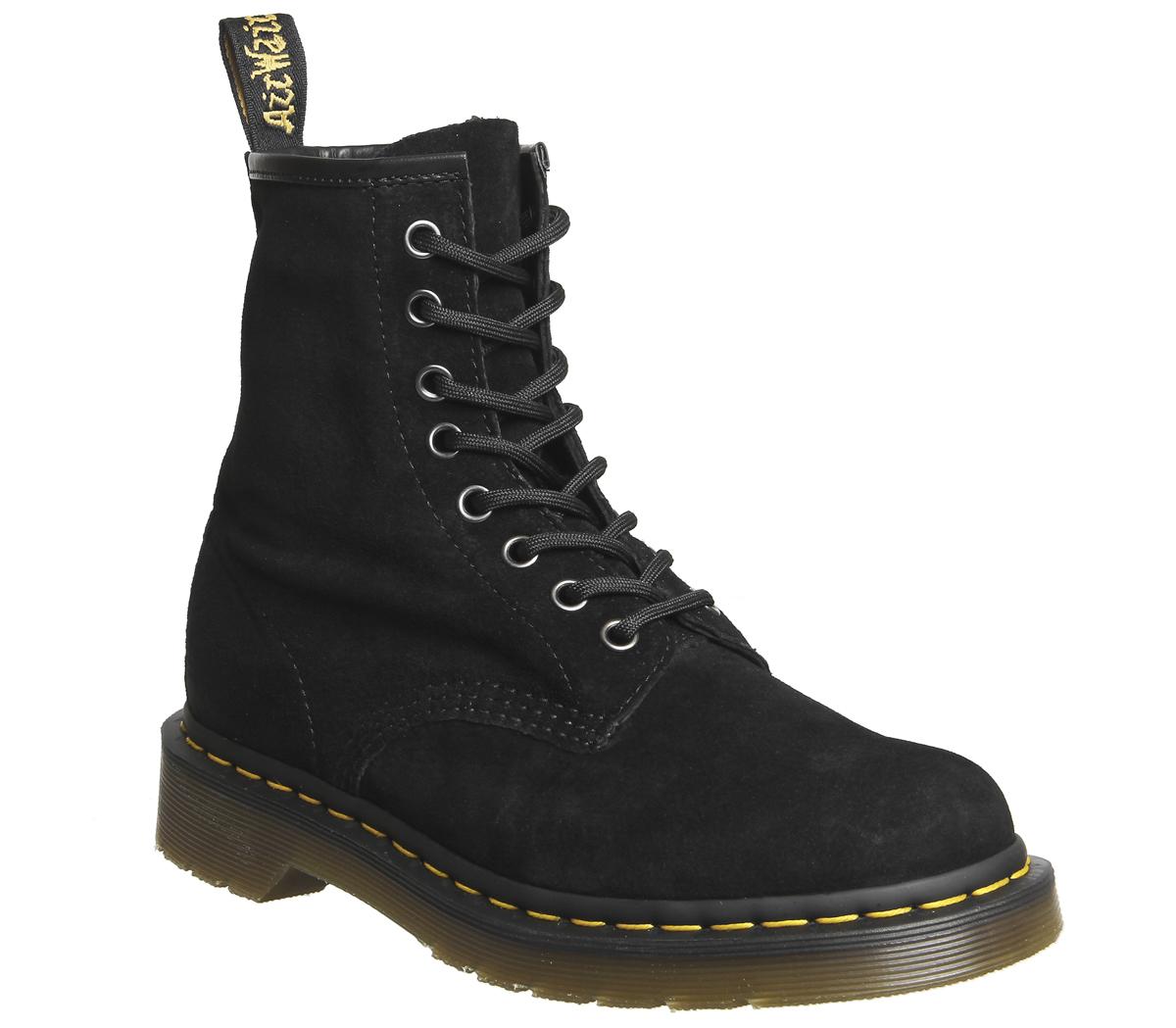 Dr. Martens 8 Eyelet Lace Up Boots Black Suede - Ankle Boots