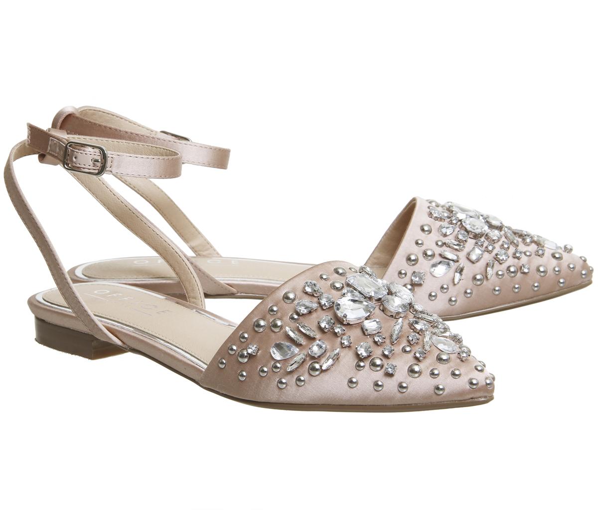 Office Fern Two Part Point Pump Nude Satin With Gems - Flats