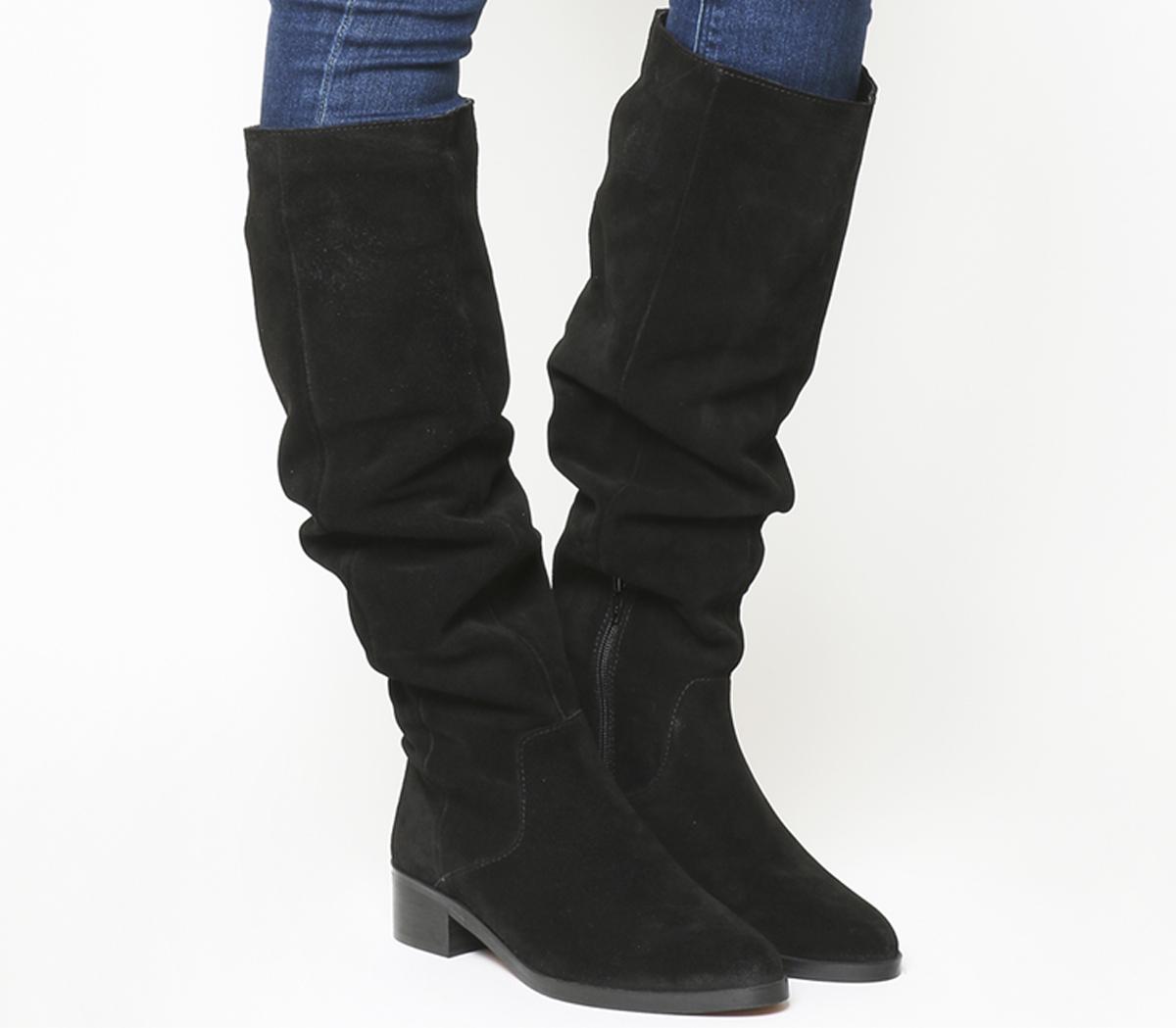 black suede boots flat knee high