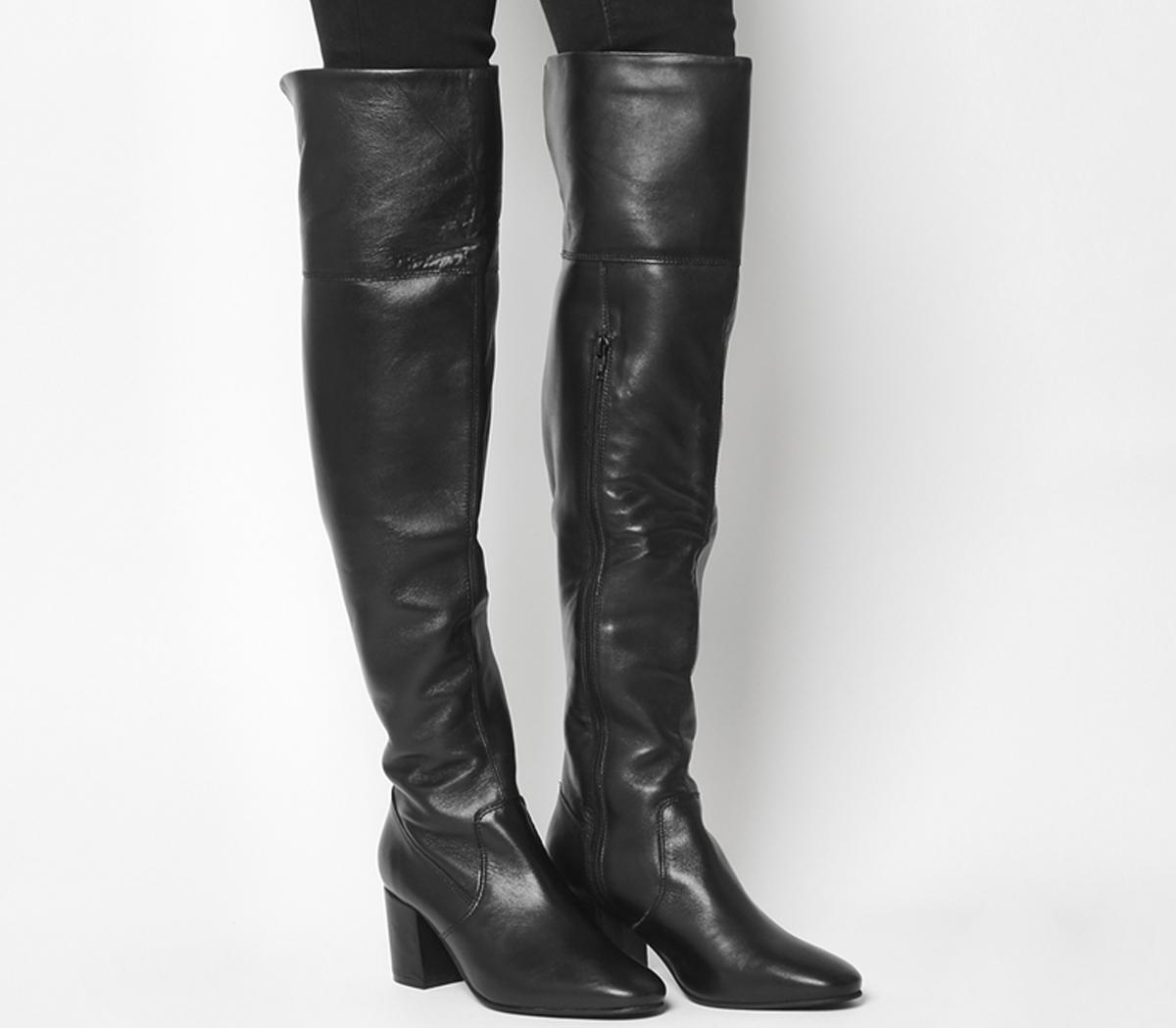 Office Krissy Over The Knee Boots Black Leather Knee High Boots
