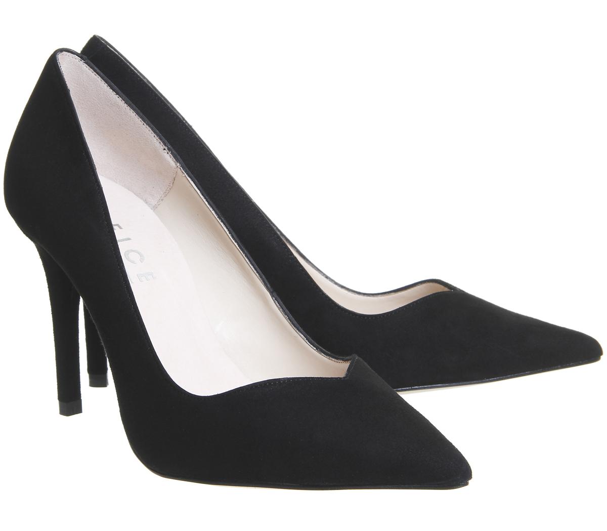 Office Hold Up Sweetheart Point Courts Black Suede - High Heels